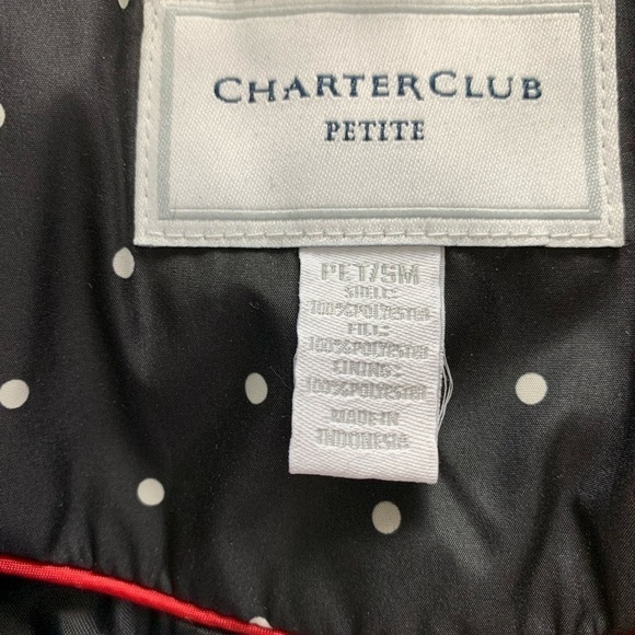 Charter club black and white polkadot puffer vest Full Zip Pockets Sz Petite S - Picture 3 of 16